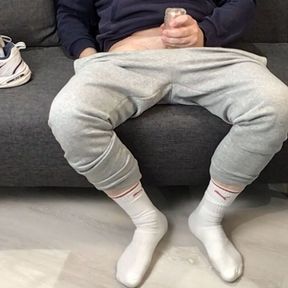 Cumshot in Dirty White Puma Socks