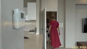 Skinny porn star gets spanked in kitchen