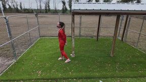 Inmate Fayth Cuffed, Chained & Gagged Walk In Yard - WMV
