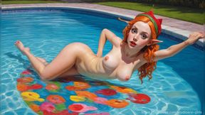 Nude Elf Girls Playing in the Swimming Pool