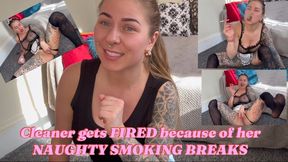 Naughty maid gets fired for smoking on duty.