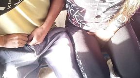 Busty milf exposes herself on a bus with a stranger