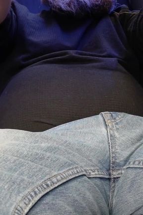 Hard Uncut Cock Stroking Though Blue Jeans