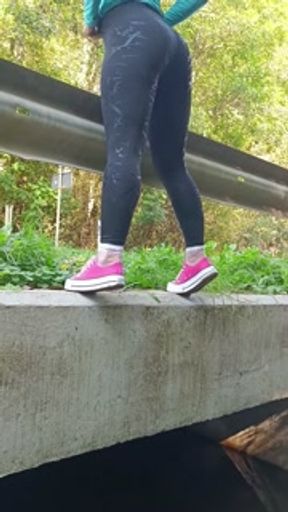 Pee from a small bridge