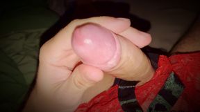 Man fuck his hand to a strong pulsating cumshot orgasm wearing lingerie for men - Look at all that precum and cum !