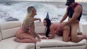 Blonde Latina Kali Roses and Brunette Brandy Slicious suck and fuck on a yacht