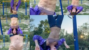 Hanging upside down on a bar and tightening abs (custom video) part 2