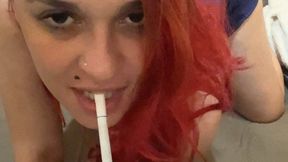 Sucking my cigarette up close, doggy-style position