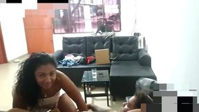 sex in the living room with my step brother, a friend arrives and discovers us at my parents  house