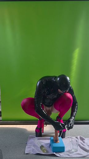 Spit &amp; Piss Injection via Dildo Deepthroat in Fetish Gear