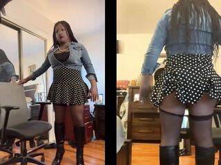 Ebony Sweetheart Danae in a Short Polka Dot Costume Banging Her Sex toy