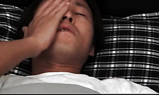 Excited naked jap mom masturbating her hairy muffin