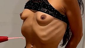 Slender Asia bound to Pole punished made to suck in her belly Whipped