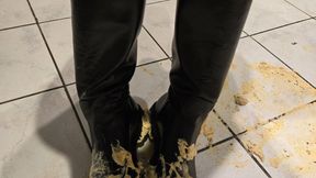 Princess play with food and her leather boots