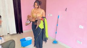 Desi maid fucked by her malkin sexy dress, she's enjoyed with malik when malkin going to outside , Full Hindi video viral