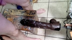 Huge Hankeys dildo on the fucking machine