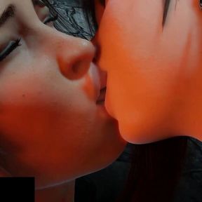 Lara Croft and Tifa kisses passionately