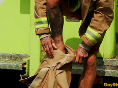 Big cock dom jock in uniform fucks barebacked bottom outdoor