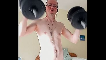 Martyboy working out with weights.