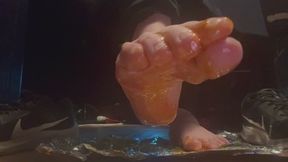 Femboy Stepping in Syrup with Bare Feet ASMR