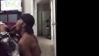 Black Twink Sucks His Friend's Big Cock and Swallows Cum