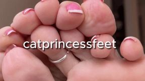 Pink french tips, plump, long boney lillipop toes, milf feet ignore close up show