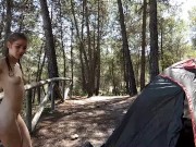 Sweet small  masturbates at camp