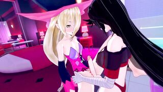 Futa Velvet & Futa Magilou in a wild 3D orgy with anime-inspired lingerie and sex toys!