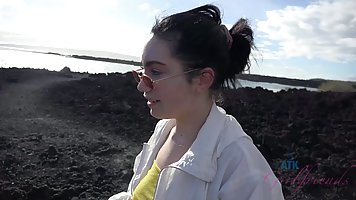 Fresh teen with glasses, Lenna Lux took off her panties so her roommate can finger her pussy
