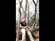 Exhibitionist masturbating in the woods, jerking-off outside