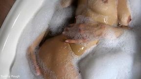 Added Some Cum-cream In the Foam Bath For My Sexy Slim Busty Wife When She Let Me To Wank On Her