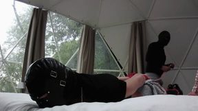 Bound on a sexy clothes and high heels I have all my holes roughly fucked by big cock and dildo