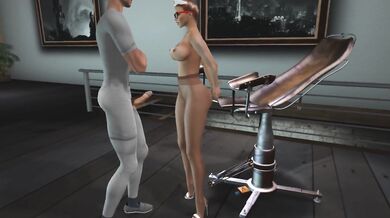 Nurse in fishnets on a gyno chair gets fucked by a dildo machine