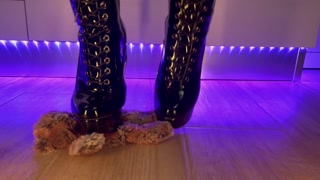 Teddy Bear Domination - Black High Heels Boots Crush and Trample