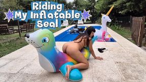 Riding my inflatable seal outdoors