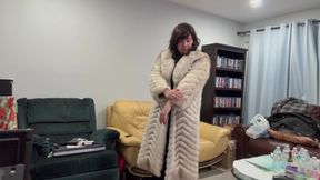 Asian sissy crossdresser in fox fur coats