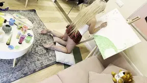 Horny art student plays with big dick guy