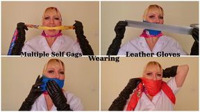 Victoria C Multiple Self Gag Wearing a Silk Head Scarf and Leather Gloves MP4 1080p