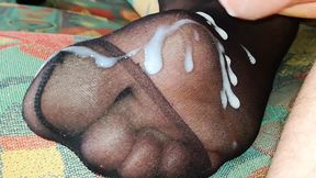 cum on Nylon Feet Close up