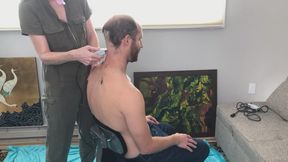 Dominatrix Shaves Guy's Head Chest Back Armpits