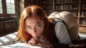 took her student to the library lounge and sucked his cock[ai]