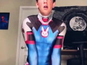 Overwatch Dva Cosplayer femboy twink riding a big dildo