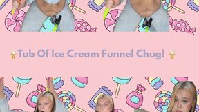 Feedee Funnel Chugs With Tub Of Strawberry Ice Cream!