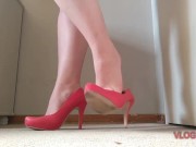 standing shoeplay in heels