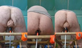 Bear Gape Ripped by Fat Orange Dildo Pounding Deep Urine Flood