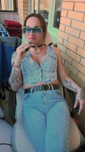 Sweet Trans Girl Blowjob Big Dick on Balcony