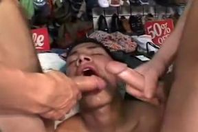 3 Guys Barebacking In A Clothes Shop