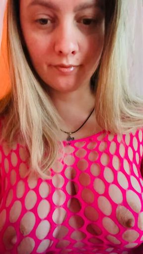 Neon Pink Fishnet Undressing – Soft Belly Fetish & Voluptuous Tease