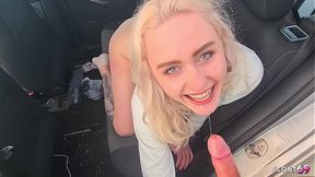 German Green Eyes Teen Bitch Pick Up and talk to Fuck by Stranger in his car and swallow his load