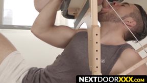 NextDoorXXX.com - Twink chokes on hard cock through glory hole